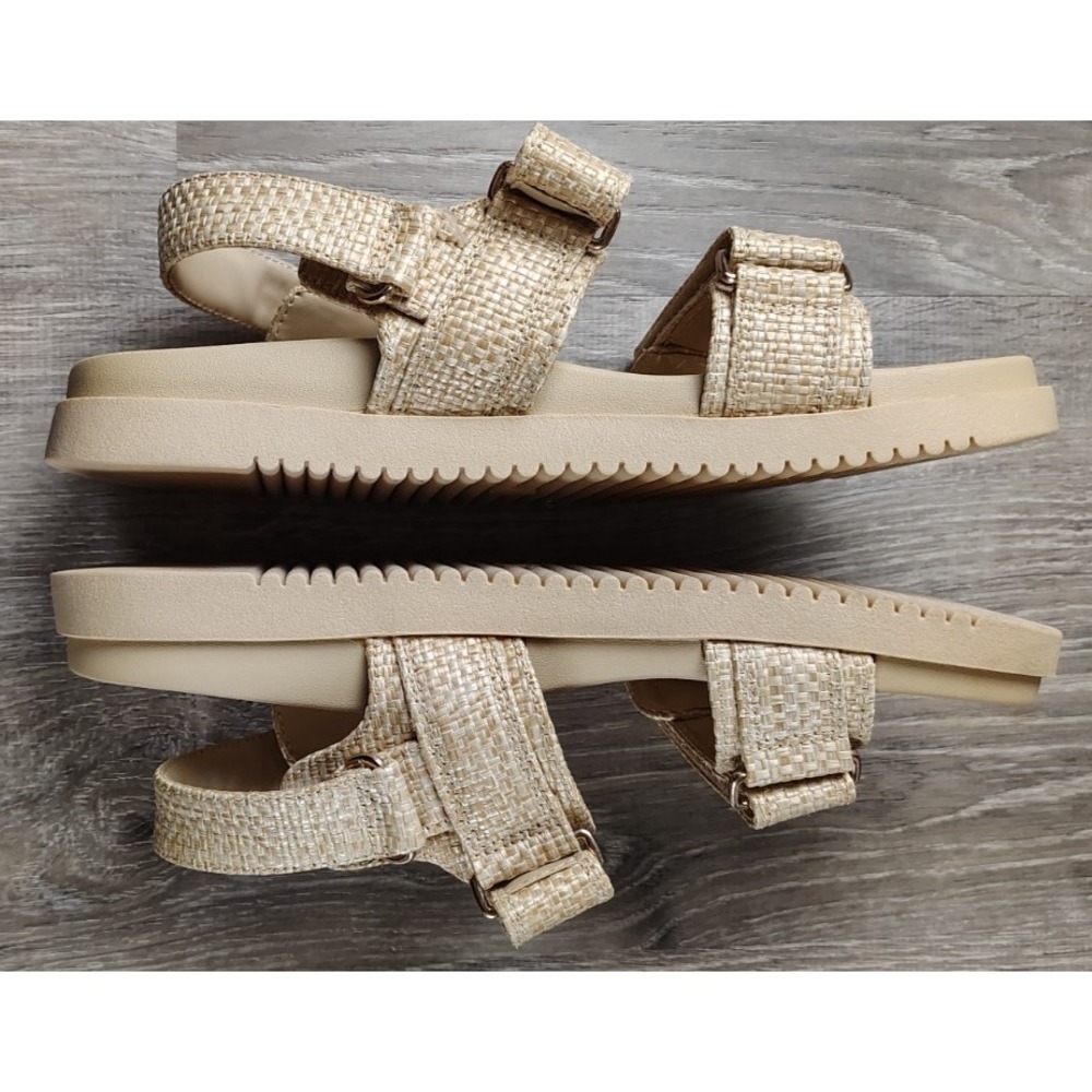 A New Day 9 Platform‎ Tan Straw Strappy Sandal Woven Raffia Look V3lcro Straps - Picture 8 of 8